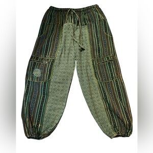 Jayli Heavy Cotton Unisex Multicolor Patterned Elastic Waist Harem Pants NWT